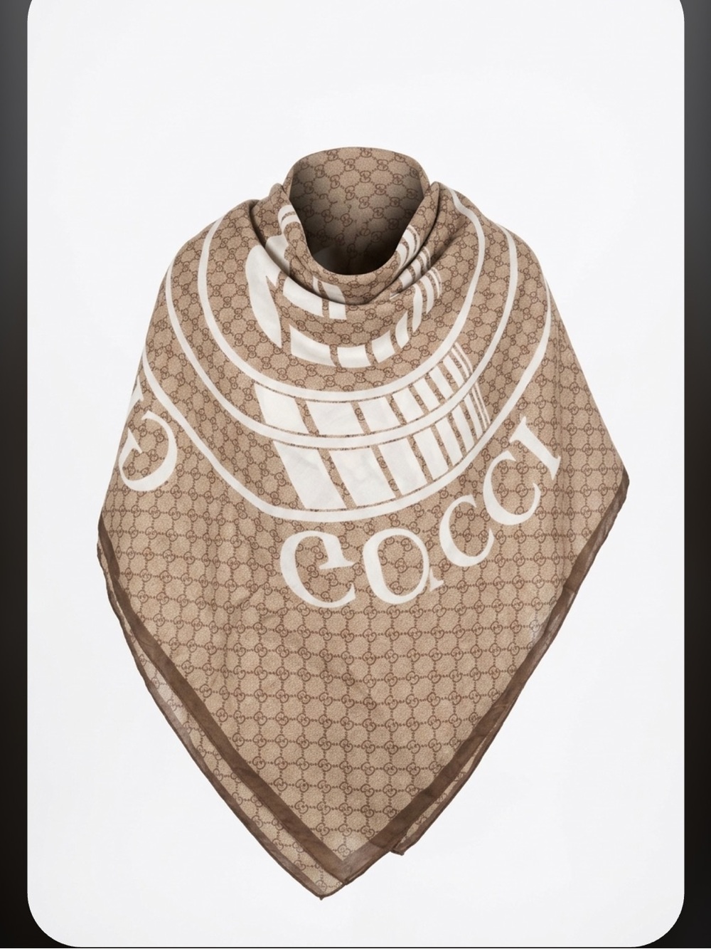 Beige Brown Monogram Throw with White Logo Overlay